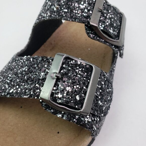 NEW Seekavan Womens Size 6-6.5 Black Glitter Leather Slip On 2 Strap Sandals - Picture 9 of 10